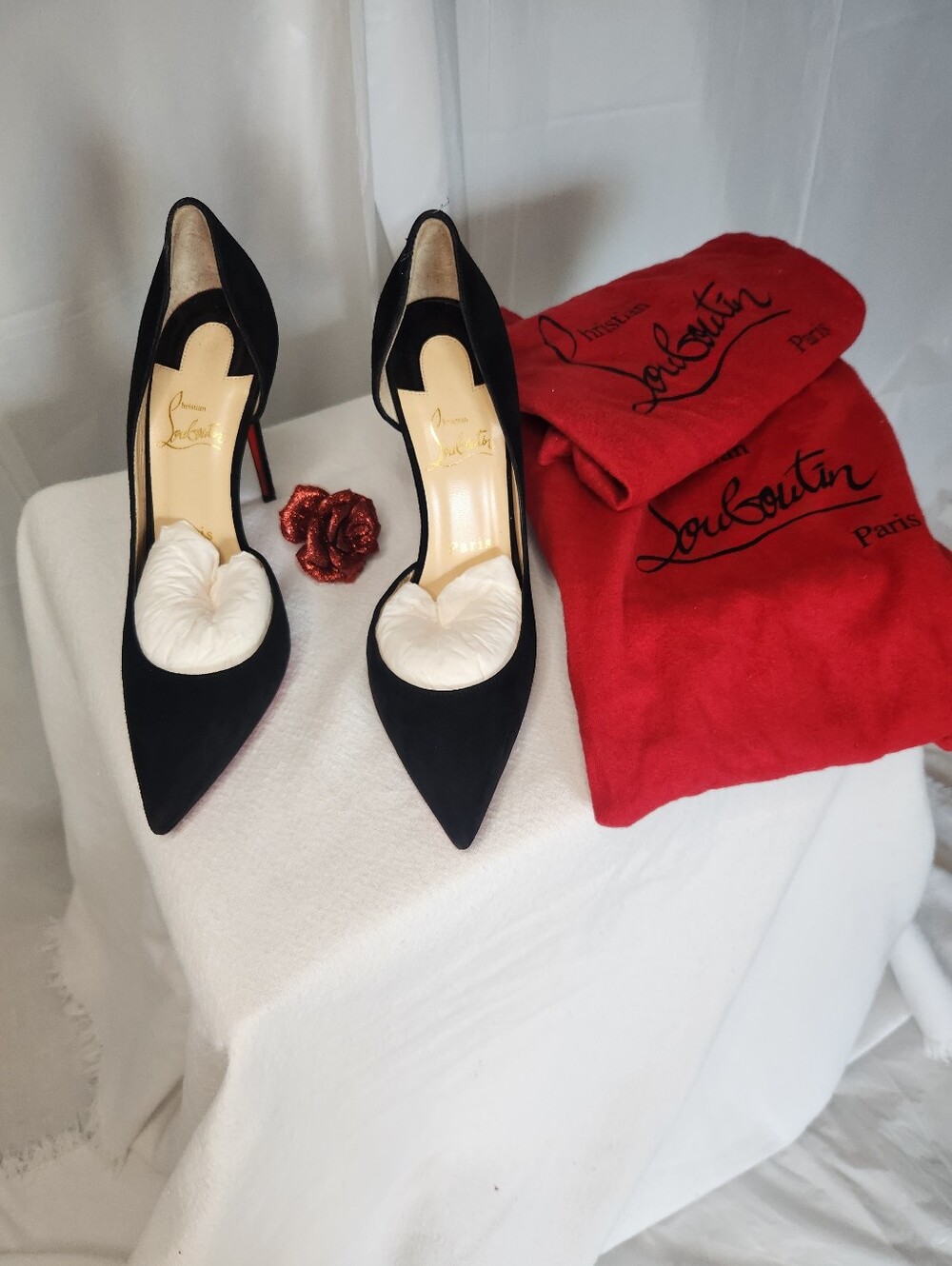 Black Suede Pointed Toe D’Orsay Pumps
